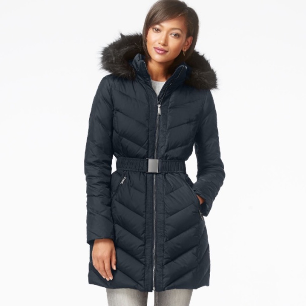 DKNY Plum Down Puffer Faux Fur Jacket Coat - Picture 9 of 13